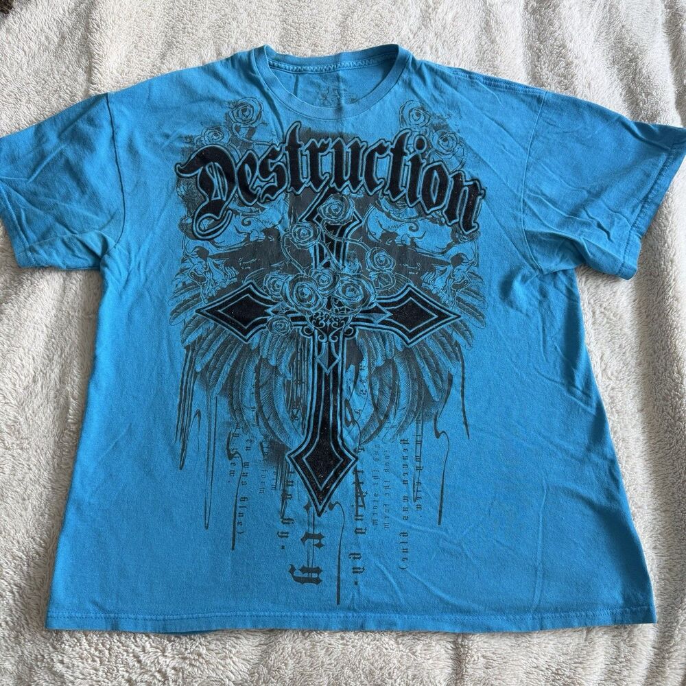 Chemistry Destruction Y2K MMA Wings Cross Grunge Punk Shirt Mens XL Vintage